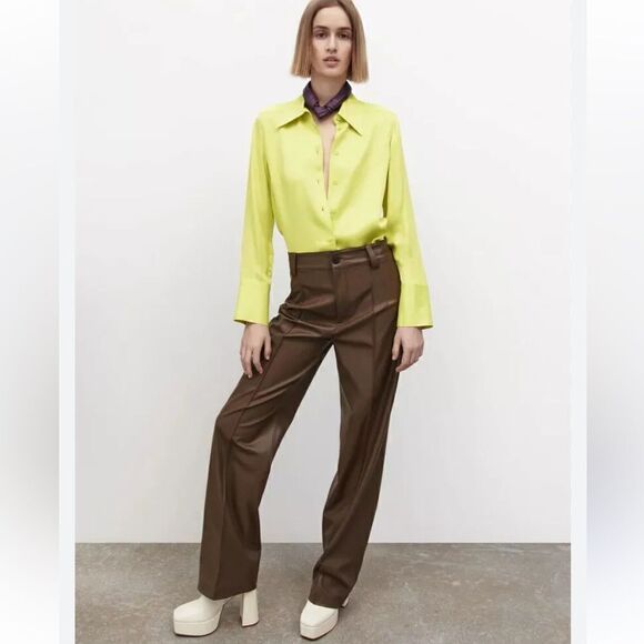 Zara full length faux leather Francoise pants  Medium - Picture 1 of 14
